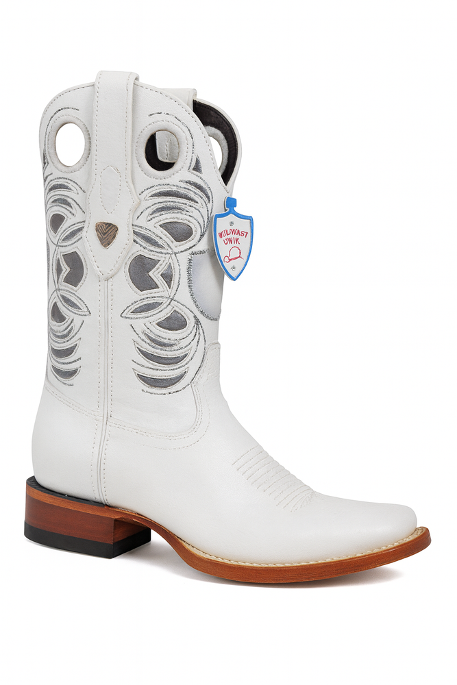 Wild West Botas de Panza de Avestruz Horma Square Toe White