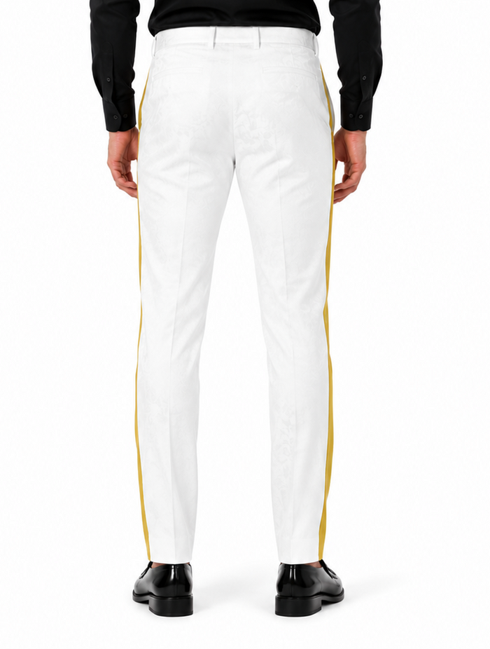 White Tuxedo With Gold Sateen Stripe Pants
