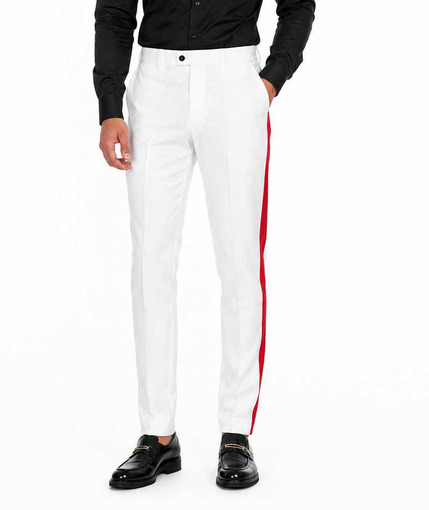 White Tuxedo With Gold Sateen Stripe Pants