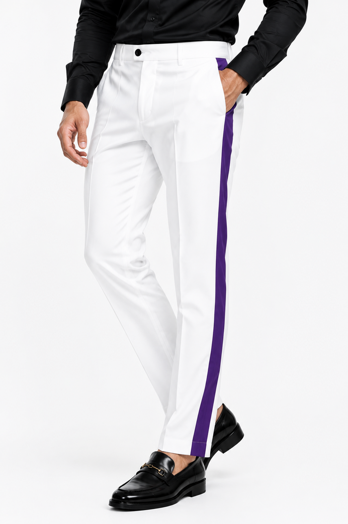 White Tuxedo With Gold Sateen Stripe Pants