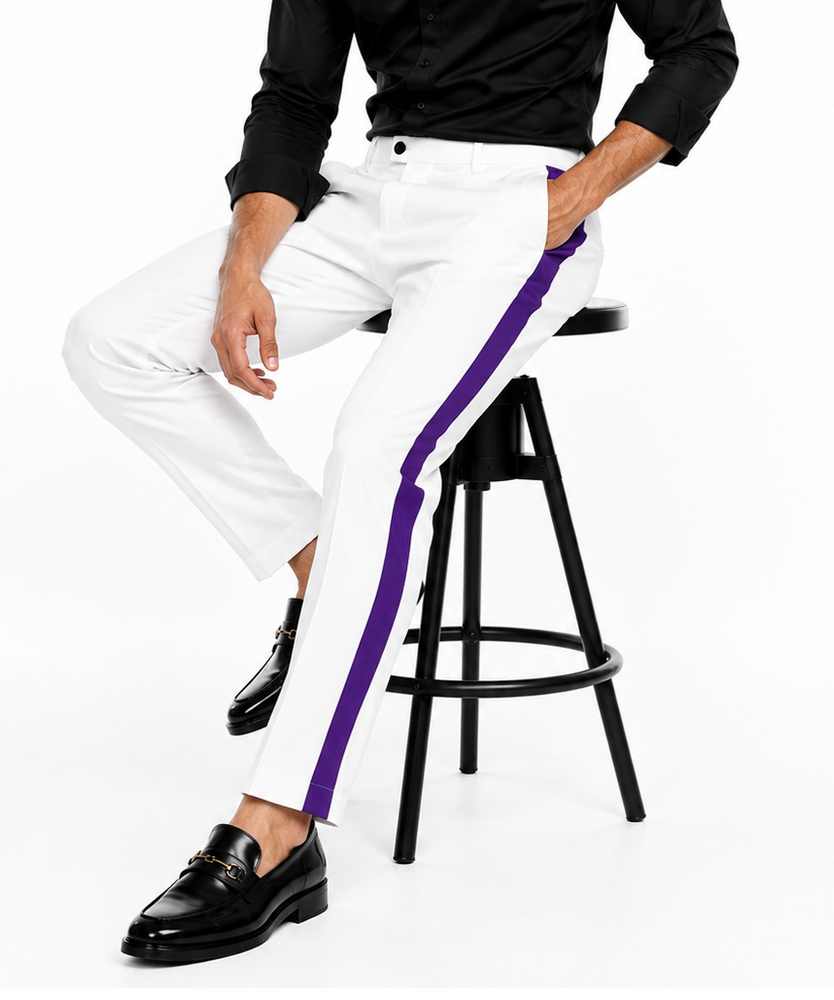 White Tuxedo With Gold Sateen Stripe Pants