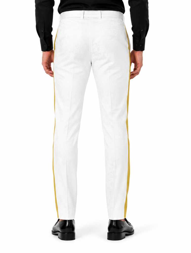 White Tuxedo With Gold Sateen Stripe Pants