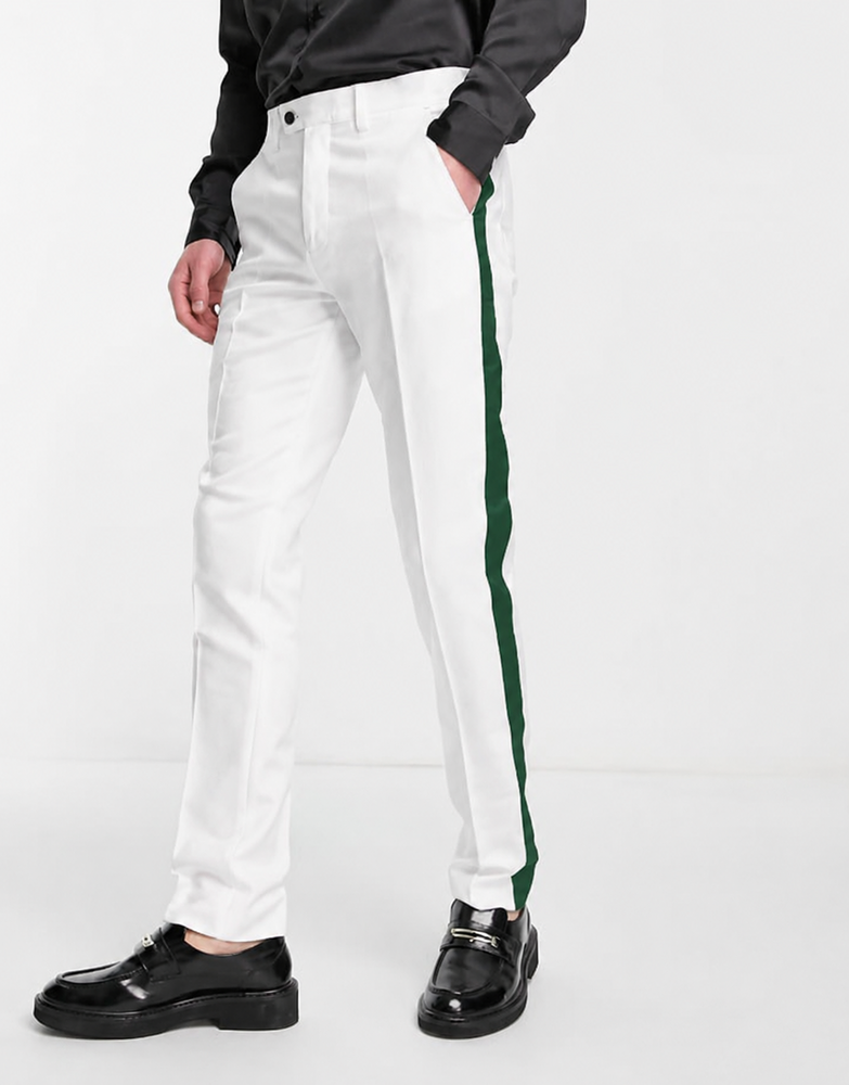 White Tuxedo With Gold Sateen Stripe Pants