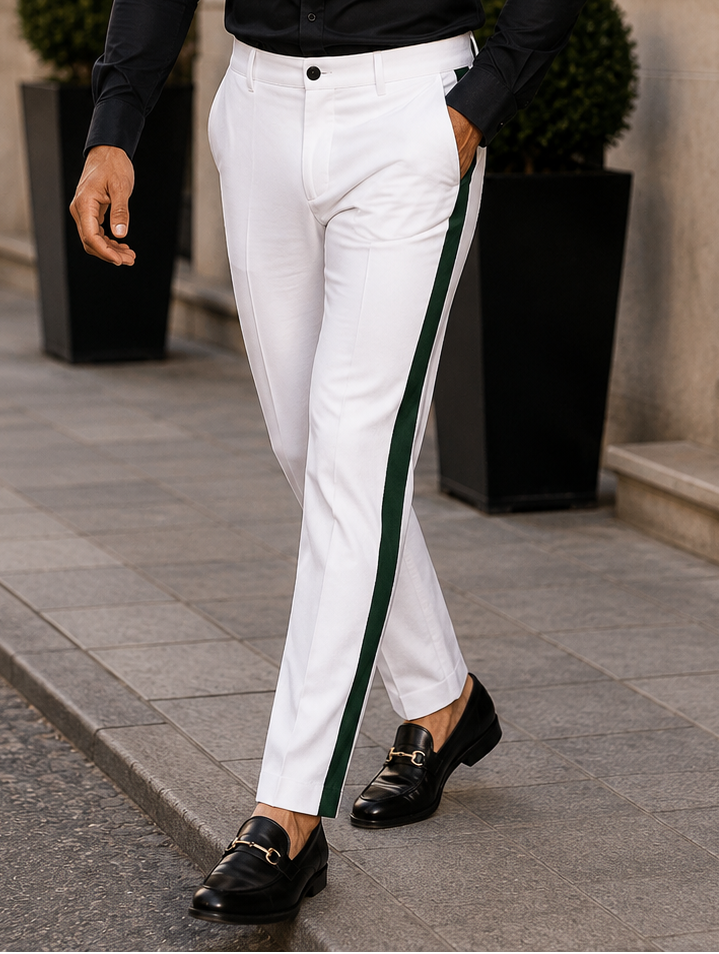 White Tuxedo With Gold Sateen Stripe Pants