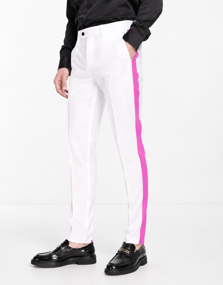 White Tuxedo With Gold Sateen Stripe Pants