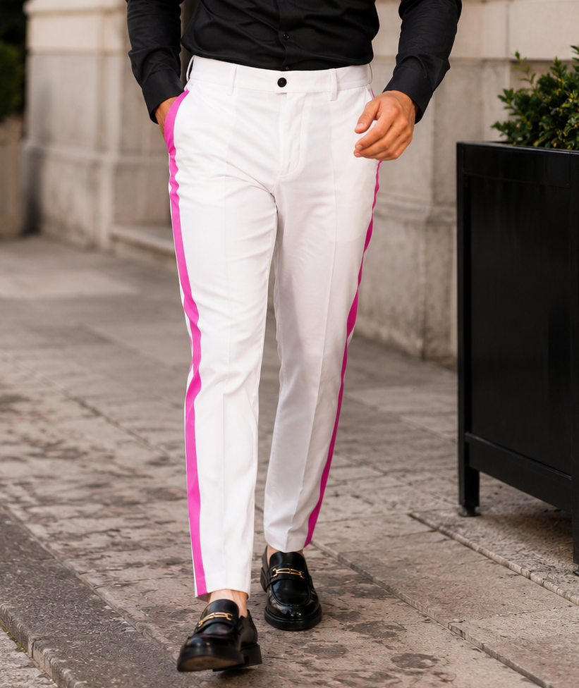 White Tuxedo With Gold Sateen Stripe Pants