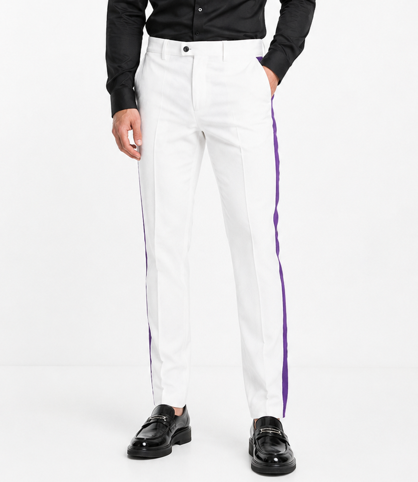 White Tuxedo With Gold Sateen Stripe Pants