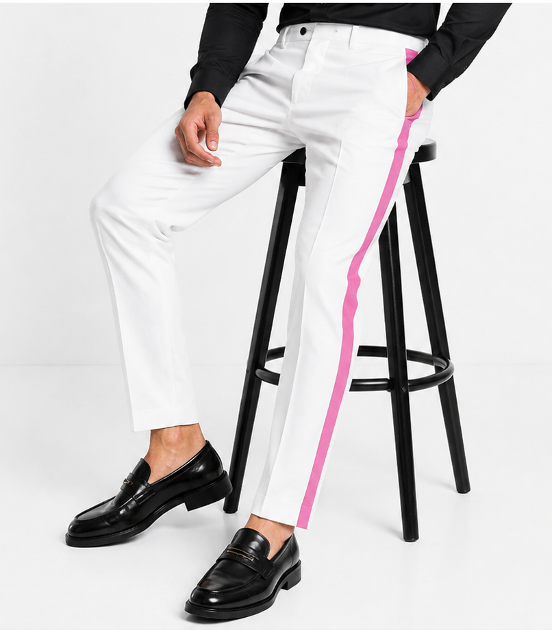 White Tuxedo With Gold Sateen Stripe Pants