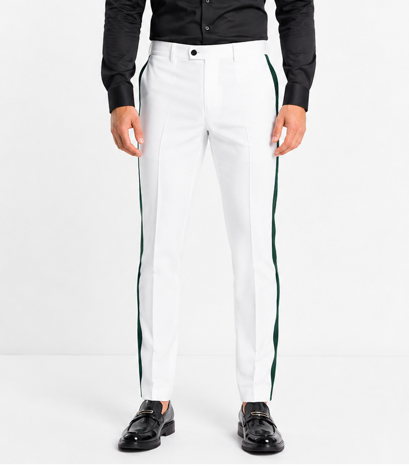 White Tuxedo With Gold Sateen Stripe Pants