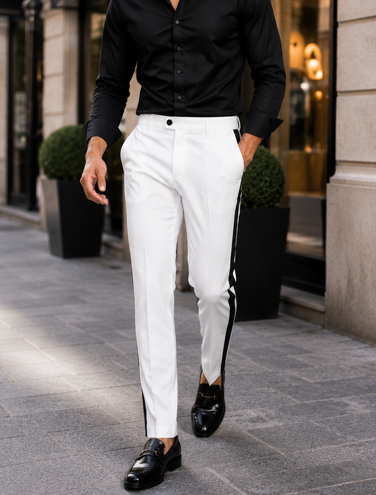 White Tuxedo With Gold Sateen Stripe Pants
