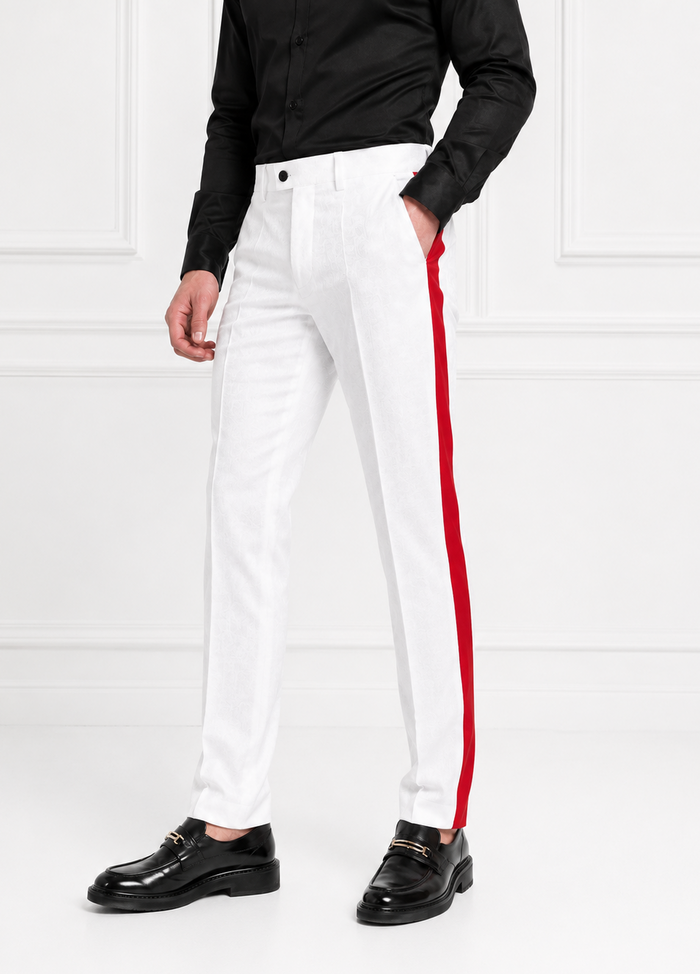 White Tuxedo With Gold Sateen Stripe Pants