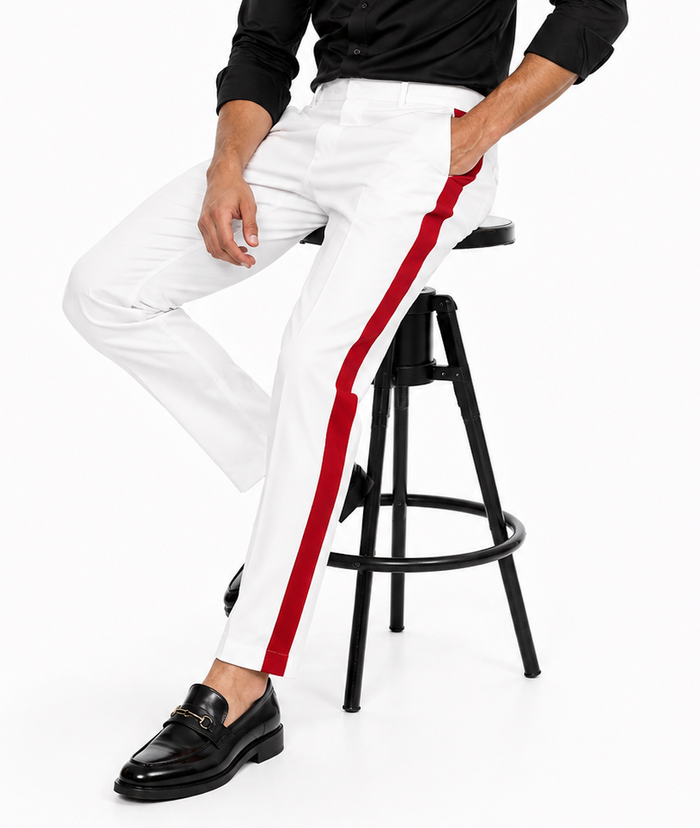 White Tuxedo With Gold Sateen Stripe Pants