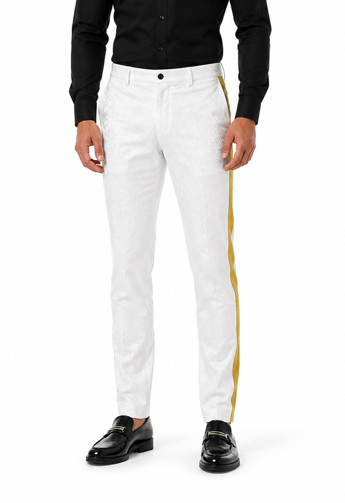 White Tuxedo With Gold Sateen Stripe Pants