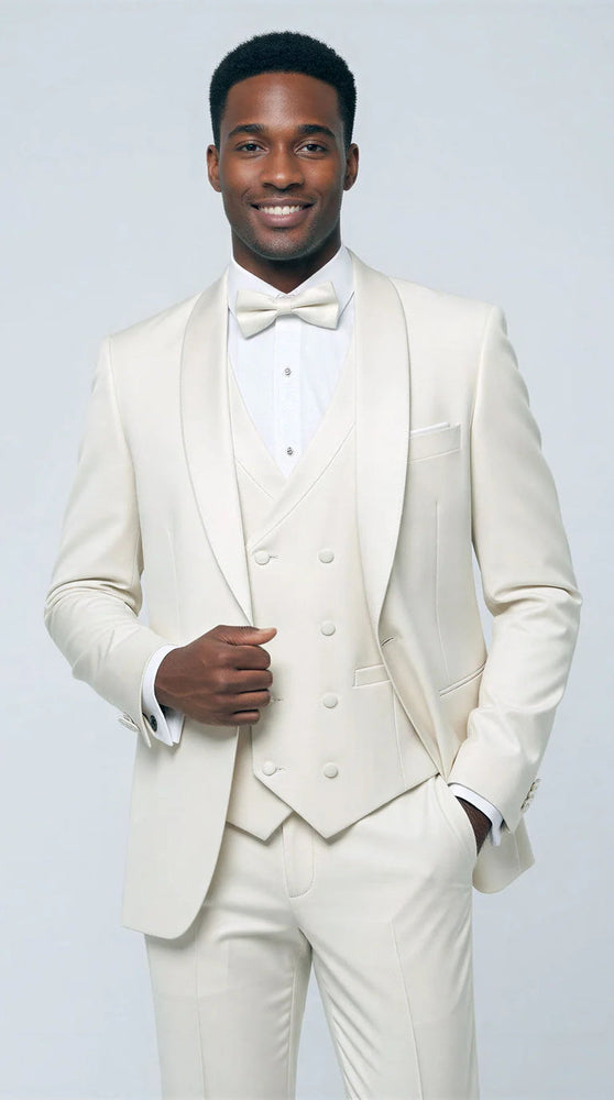 Ivory Modern Shawl Lapel Tuxedo Set – Wedding & Prom
