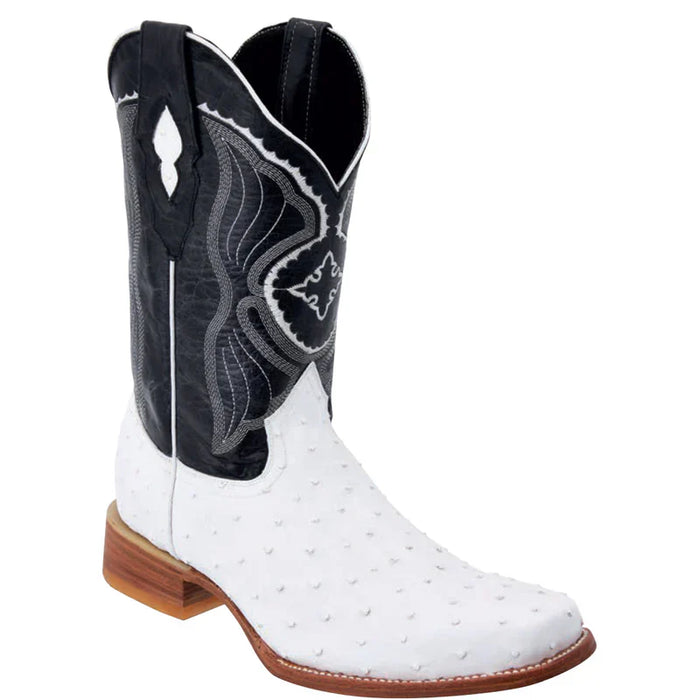 Mens White Diamond Boot White Boots Ostrich Print Square Toe