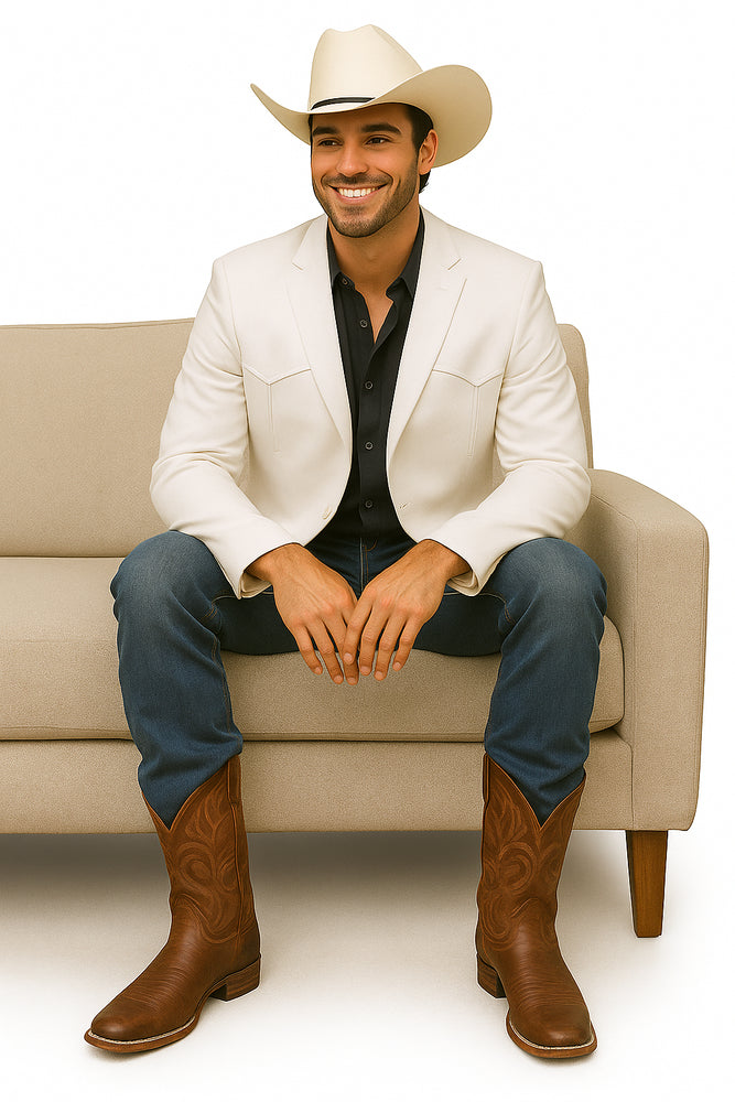Western Blazer - Saco Para Hombre -Mens Double Button Western White Blazer