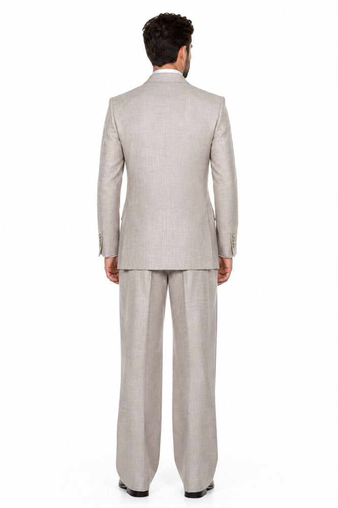 Suits With Baggy Pleated Pants - Wide Leg Pants 100% Wool - Classic Fit in  Light Brown Color by Rossiman