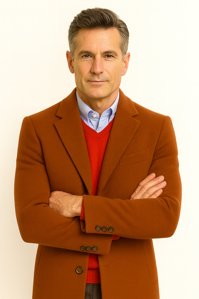 Men's Dress Coat full length Overcoat ~ Long Men's Dress Topcoat - Winter coat Rust (Cashmere Touch (not cashmere))