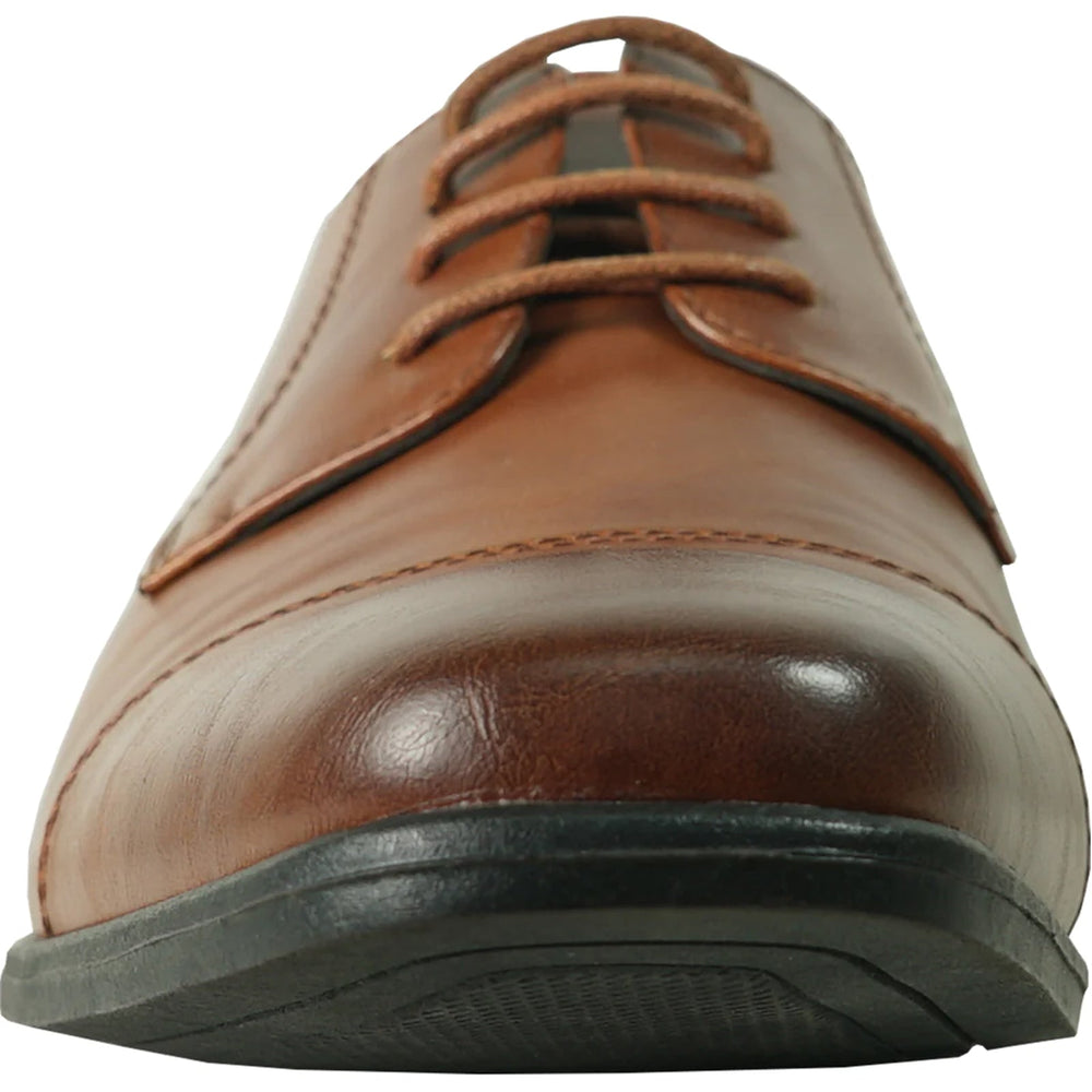 Bravo Mens Antique Cap Toe Lace Up Oxford Dress Shoe in Cognac