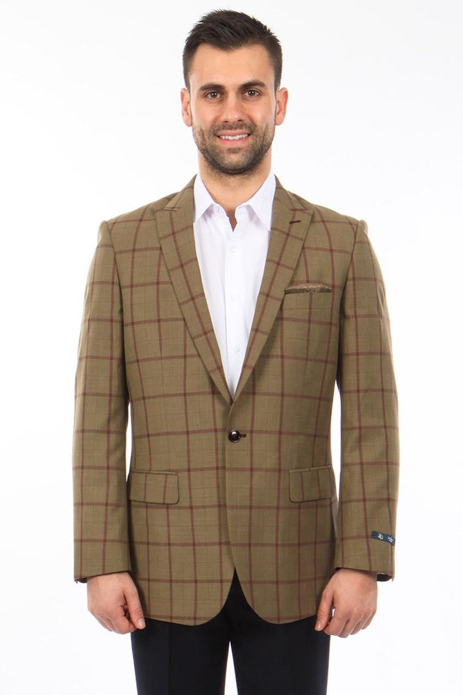 Men's Bronze Windowpane Sport Coat in Slim Fit