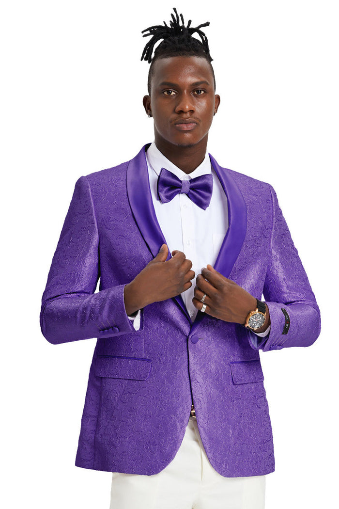 Men's Slim Fit Paisley Tuxedo Jacket in Purple