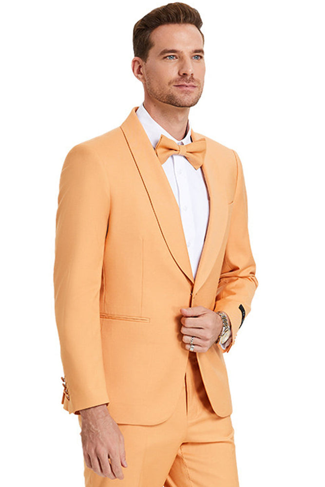 Men's Tangerine Orange Shawl Lapel Suit by Tazzio Suits