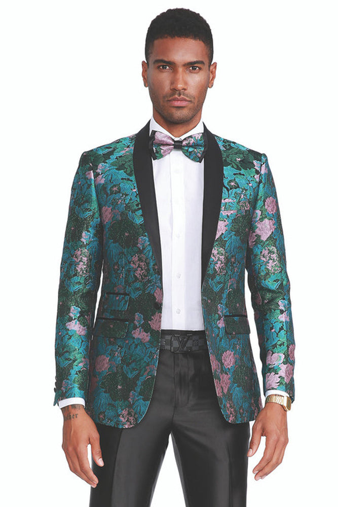 Men's Green & Pink Paisley Shawl Lapel Tuxedo