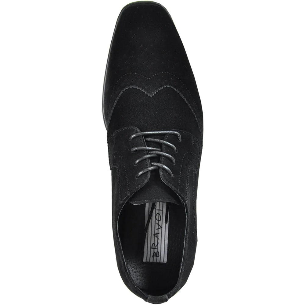 Bravo Mens Vegan Suede Wedding & Prom Wingtip Lace Up Dress Shoe in Black