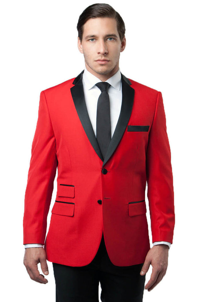 Men's Red & Black Notch Lapel Tuxedo Jacket in Short 34
