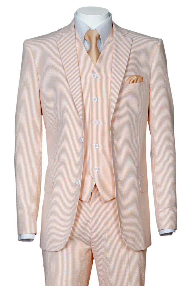 "Peach Seersucker Suit for Men - 2 Button Jacket + Pants Summer Style"