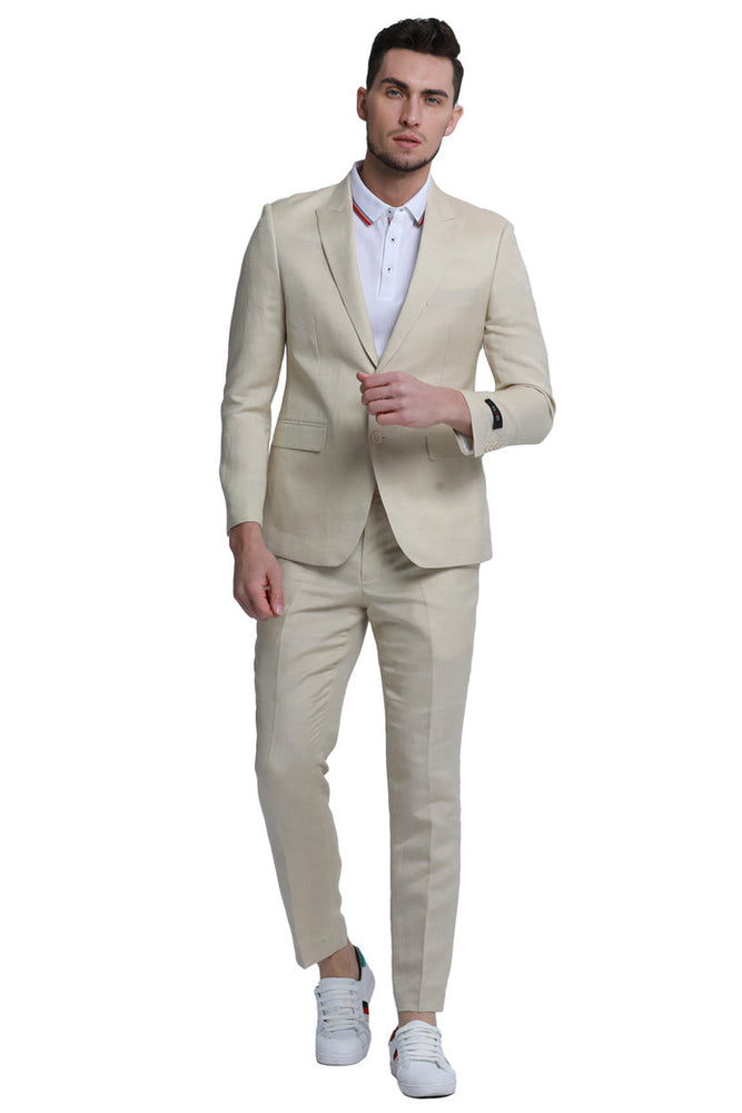 Men's Summer Linen Wedding Suit in Tan by Tazzio Suits