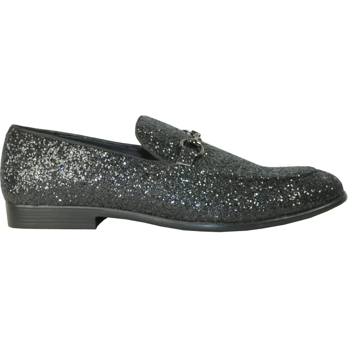 Bravo Mens Modern Glitter Sequin Prom Tuxedo Loafer in Black - Men's Dress Shoes