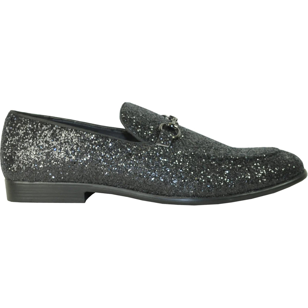 Bravo Mens Modern Glitter Sequin Prom Tuxedo Loafer in Black - Men's Dress Shoes