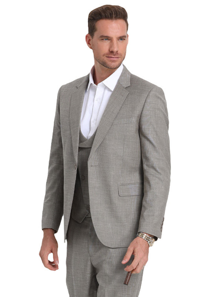 Men's Sharkskin Double Breasted Vest in Light Grey