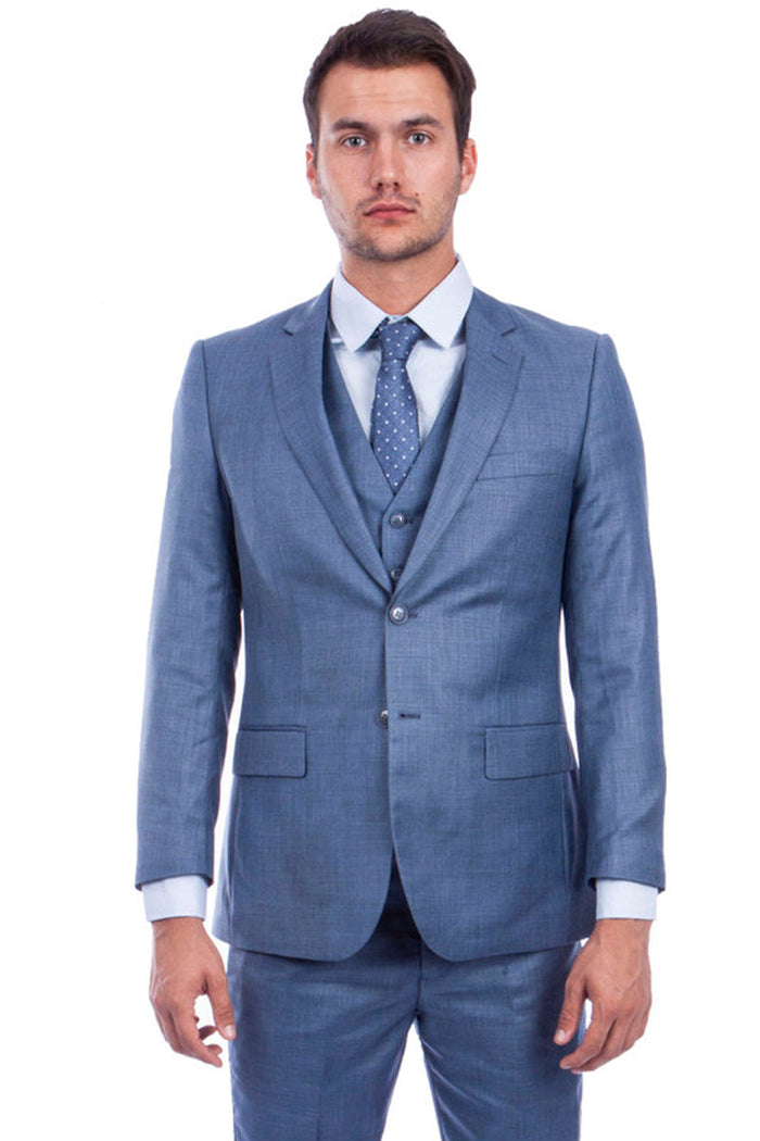 Men's Ocean Blue Sharkskin Suit by Tazzio Suits