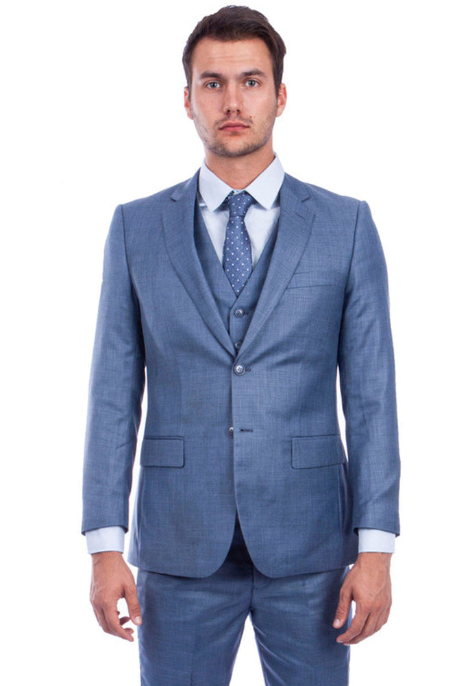 Men's Ocean Blue Sharkskin Suit by Tazzio Suits