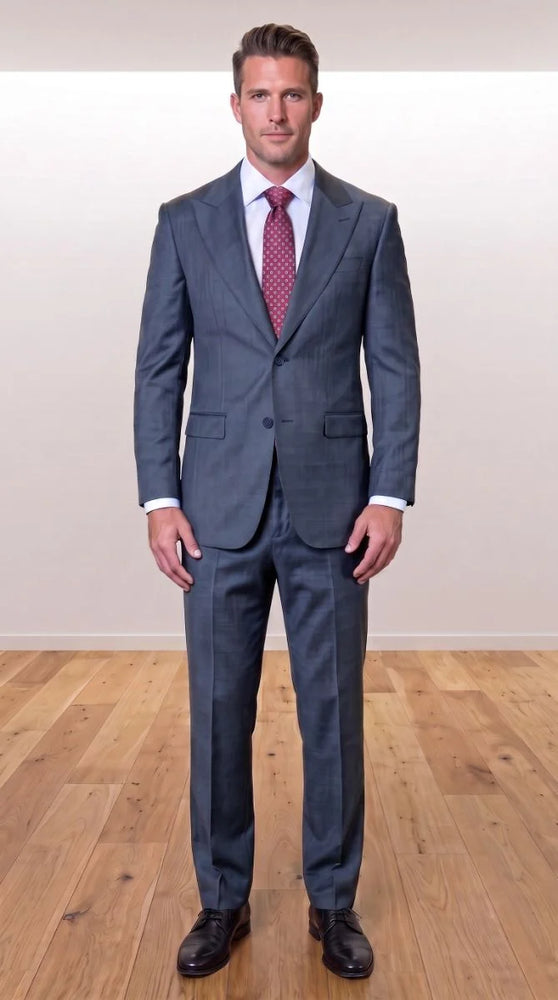 Statement Men's 2 Piece 100% Super 200 Wool Modern Fit Suit - Pic Stitching Peak Lapel Two Buttons in Color Charcoal