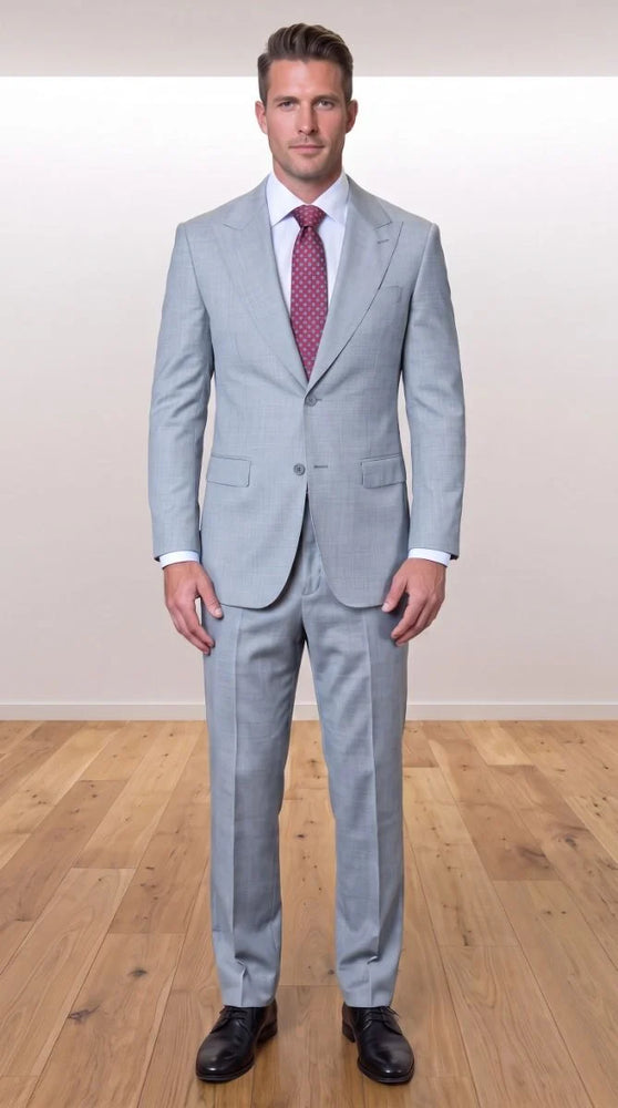 Statement Men's 2 Piece 100% Super 200 Wool Modern Fit Suit - Pic Stitching Peak Lapel Two Buttons in Color Grey