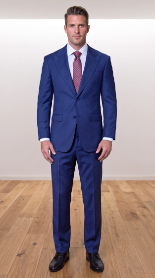 Statement Men's 2 Piece 100% Super 200 Wool Modern Fit Suit - Pic Stitching Peak Lapel Two Buttons in Color Navy