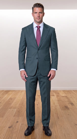 Statement Men's 2 Piece 100% Super 200 Wool Modern Fit Suit - Pic Stitching Peak Lapel Two Buttons in Color Olive