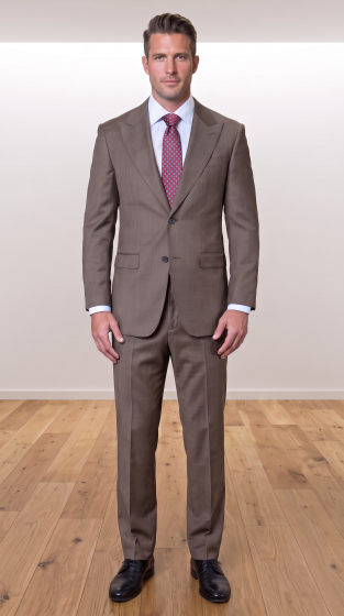 Statement Men's 2 Piece 100% Super 200 Wool Modern Fit Suit - Pic Stitching Peak Lapel Two Buttons in Color Taupe