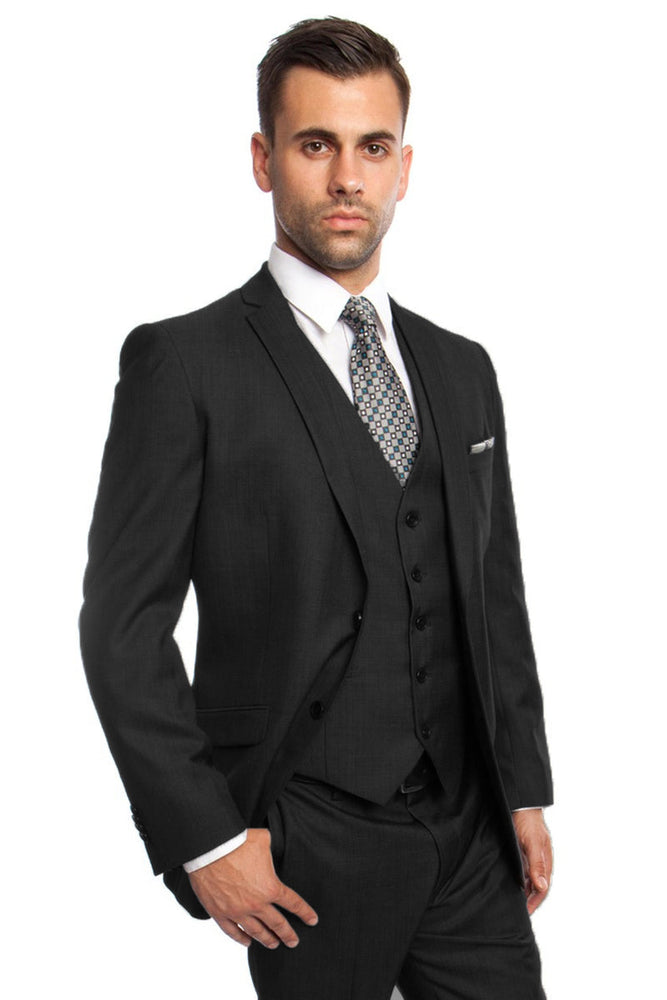 Men's Classic Black Vested Suit by Tazzio Suits