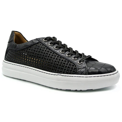 Zelli Vento Woven Calfskin & Crocodile Embossed Sneakers in Black