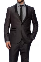 Charcoal 1 Button Slim Fitted Shawl Tuxedo
