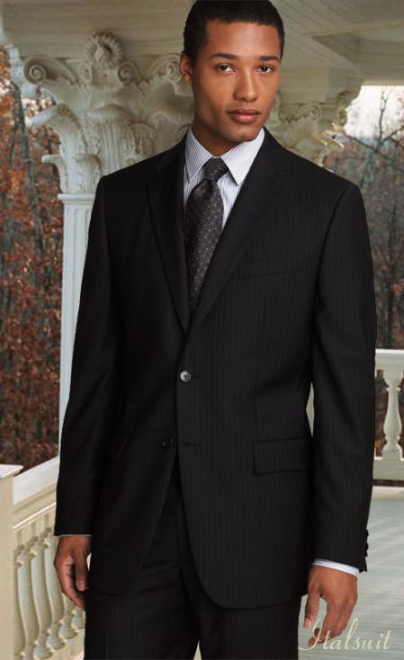 2 BUTTON PINSTRIPE COLOR BLACK Men's SUIT mensusa