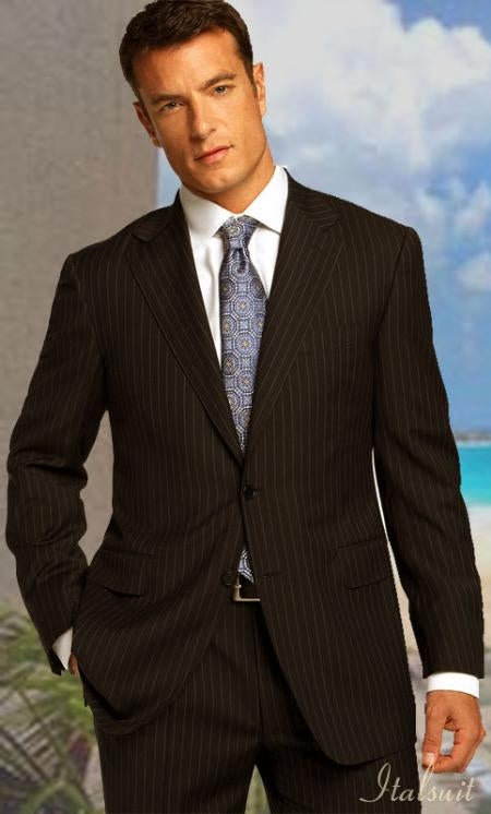 2 Button Color Brown With Pinsripe Men's Suit Classic Fit 2 Piece Suits - Two piece Business suits Suit Athletic Cut mensusa