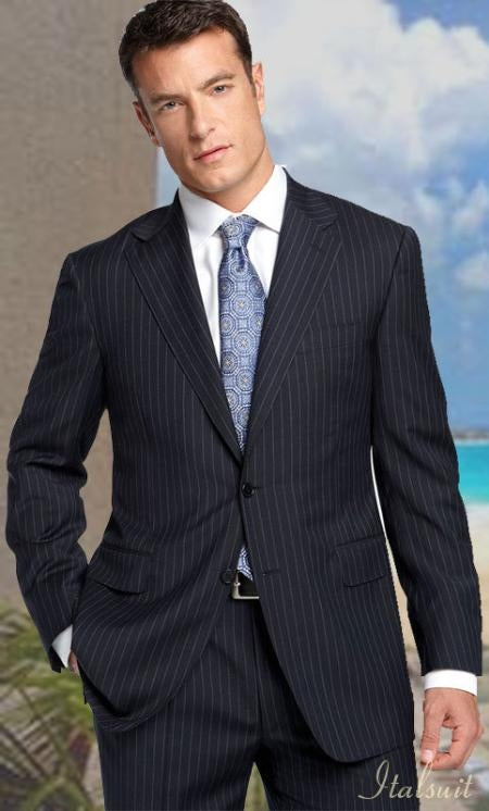 2 Button Color Charcoal With Pinsripe Men's Suit Classic Fit 2 Piece Suits - Two piece Business suits Suit Athletic Cut mensusa