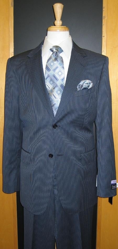 2 Button Peak Lapel Dark Navy Erodesent Flat Front Suit main image 0