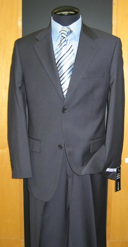 2 Button Flat Front Charcoal Suit - Color: Dark Grey Suit mensusa