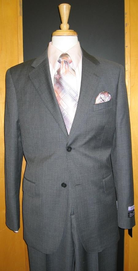 Mens Modern Fit 2 Button No Pleated Flat Front Pants Pinstripe Suit in Charcoal